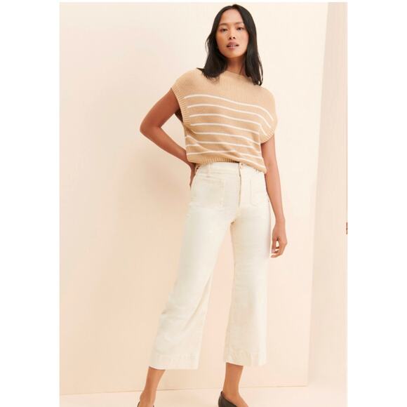 Colette Cropped Wide-Leg Corduroy Pants Ivory White Women's Size 31p - Picture 1 of 6
